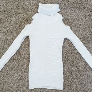 Turtleneck cold shoulder sweater shirt